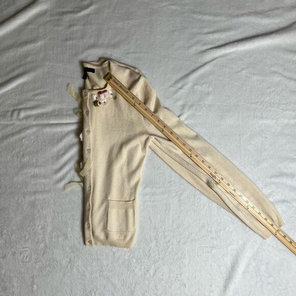 Express Womens Silk Blend Cardigan Size S Cream Pink 3D Floral Cottagecore Fairy - Picture 6 of 7
